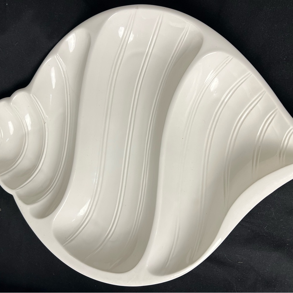 Vintage seashell serving Platter plate white divided 3 sections 15 “ Japan White